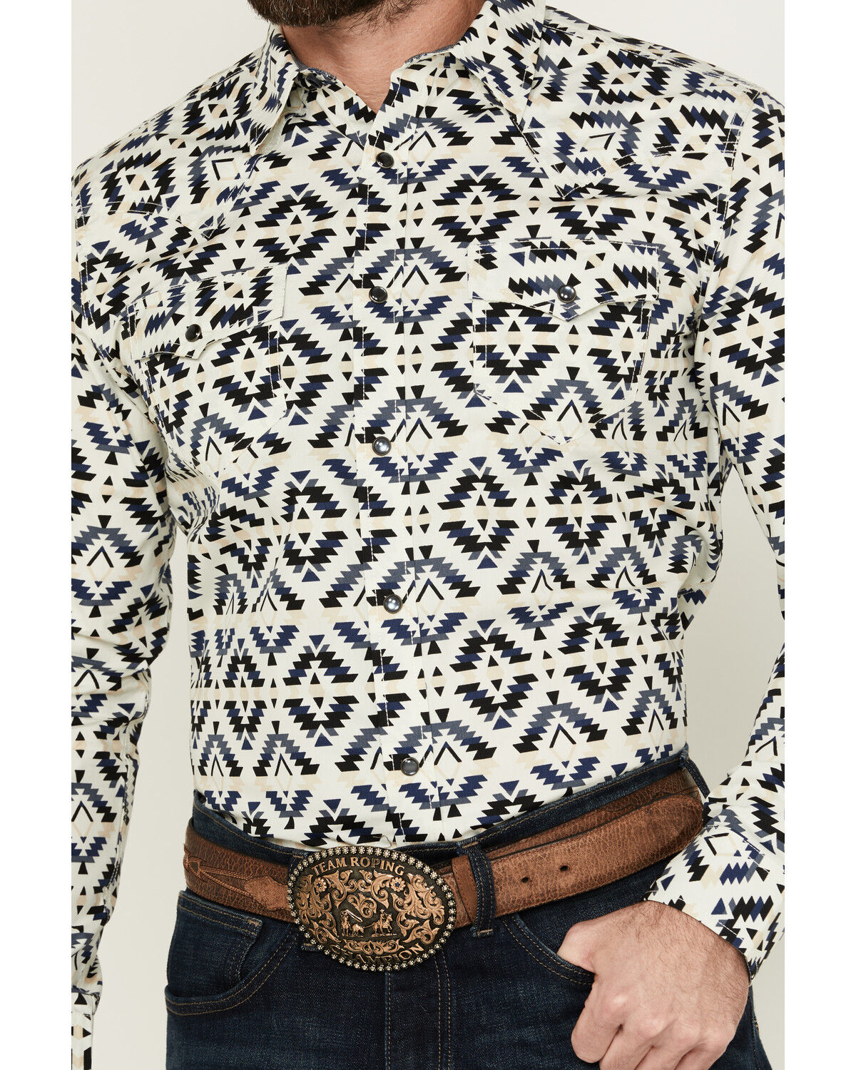 Image #3 - Cody James Men's Down Yonder Southwestern Print Long Sleeve Pearl Snap Western Shirt, Ivory, hi-res