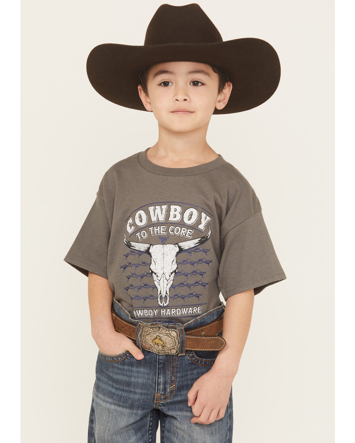 Image #1 - Cowboy Hardware Boys' Cowboy Core Short Sleeve Graphic T-Shirt, Grey, hi-res