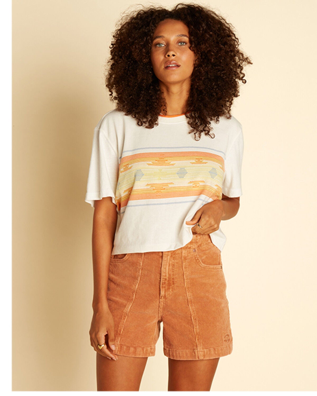 Billabong x Wrangler Women's Border Line Jacquard Graphic Tee, White, hi-res