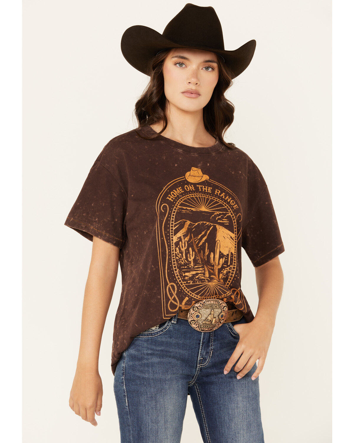 Image #1 - Shyanne Women's Home On Th Range Short Sleeve Graphic Tee, Chocolate, hi-res