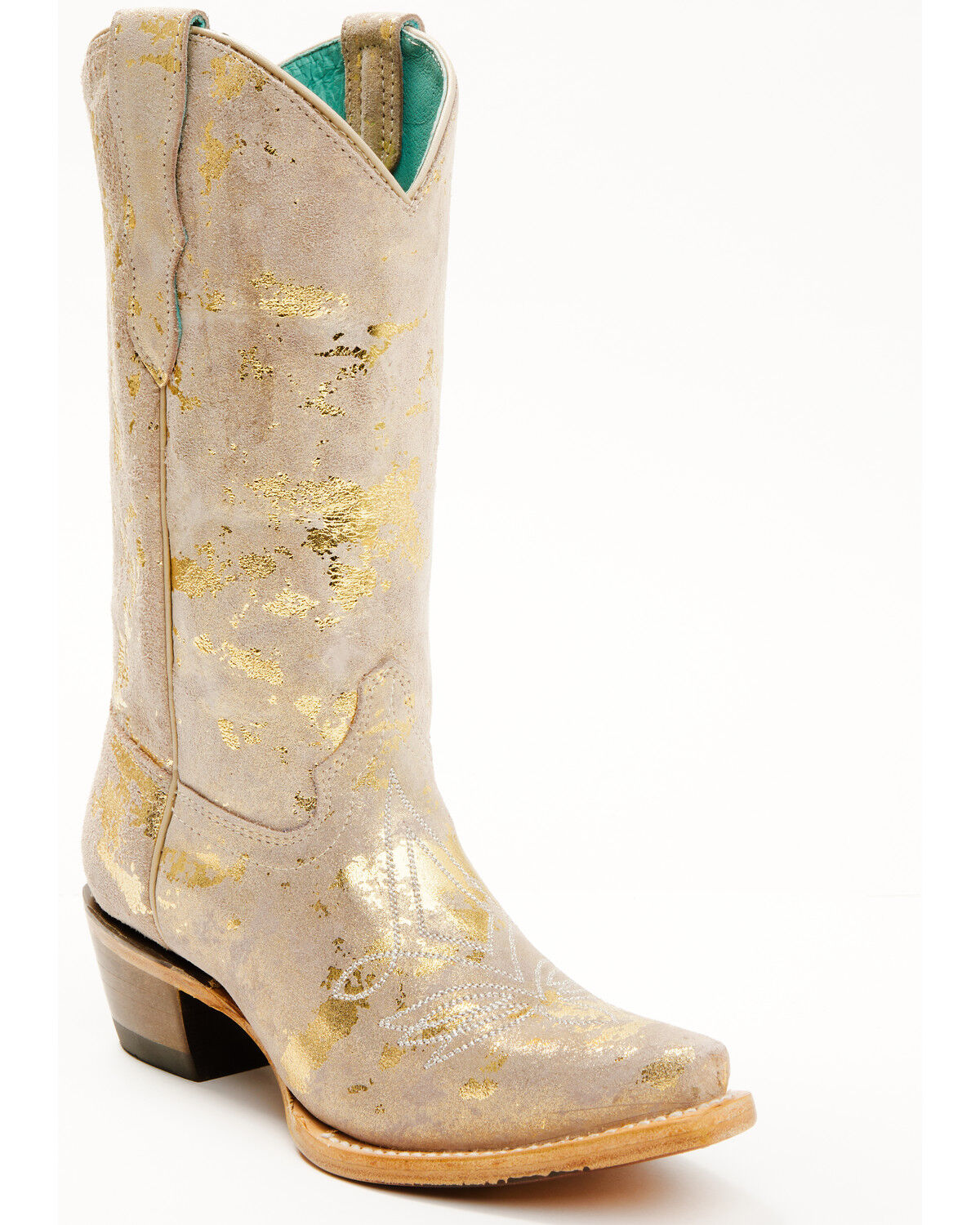 Image #1 - Corral Girls' Golden Touches Suede Western Boots - Snip Toe, Gold, hi-res