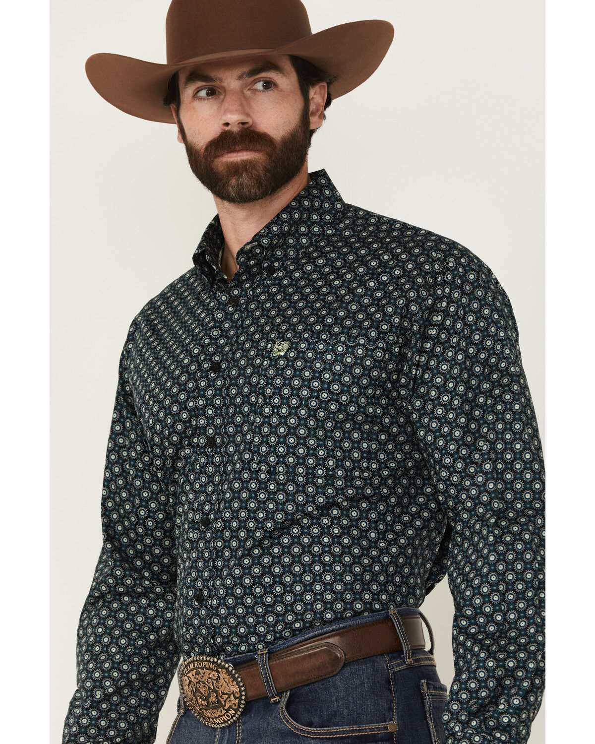 Image #2 - Cinch Men's Geo Print Long Sleeve Button-Down Western Shirt, Black, hi-res