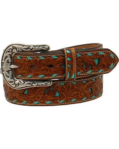 Nocona Women's Brown Embossed Turquoise Inlay Belt - Country Outfitter