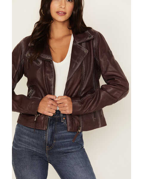 Image #3 - Mauritius Women's Christy Scatter Star Leather Jacket , Burgundy, hi-res