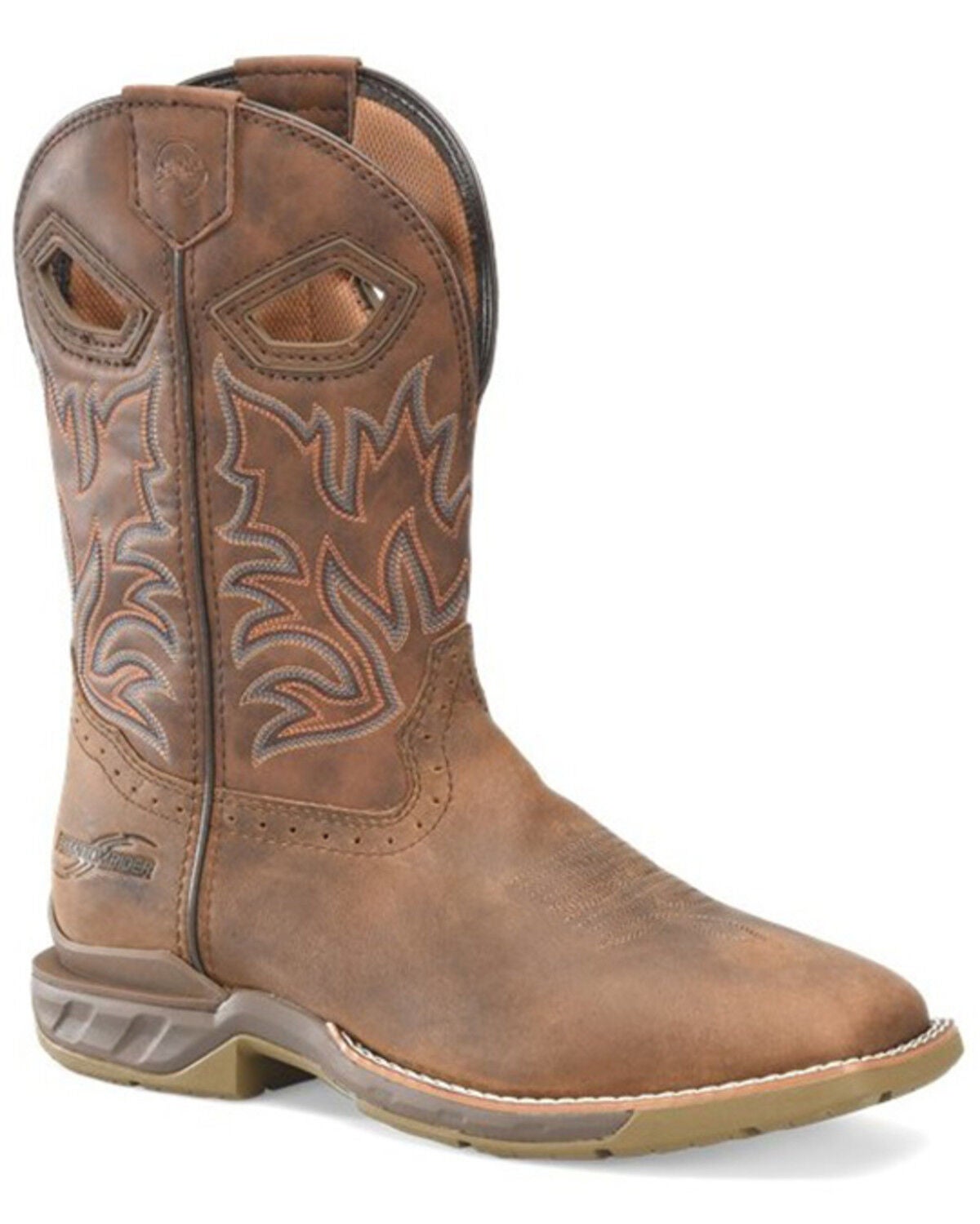 Double H Men's Phantom Rider Roper Pull On Work Boots - Square Toe, Brown, hi-res