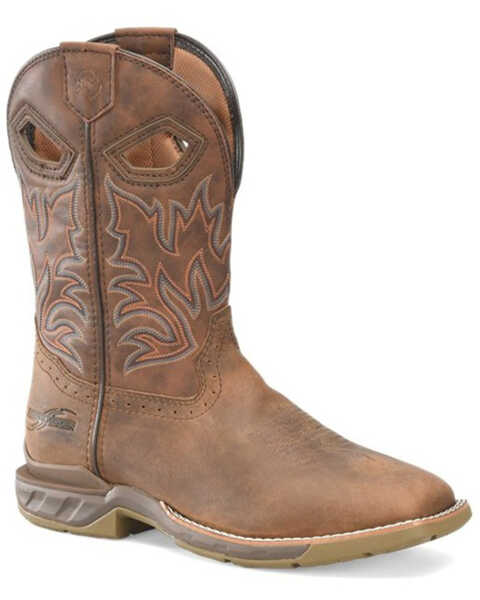Image #1 - Double H Men's Phantom Rider Roper Pull On Work Boots - Square Toe, Brown, hi-res