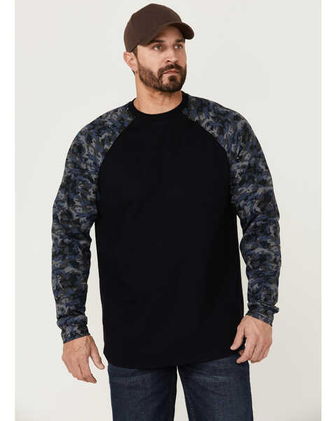 Cody James Men's FR Camo Long Sleeve Work T-Shirt - Tall , Navy, hi-res
