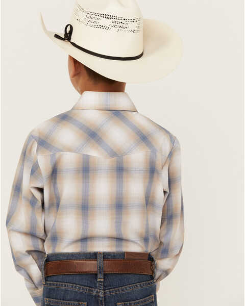 Image #4 - Ely Walker Boys' Textured Plaid Print Long Sleeve Pearl Snap Western Shirt, White, hi-res