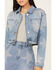 Image #3 - Vibrant Denim Women's Medium Wash Cropped Rhinestone Star Denim Jacket, Medium Wash, hi-res