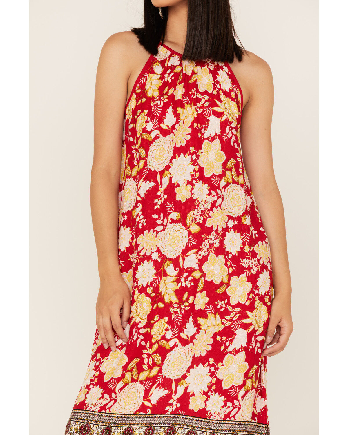 Image #3 - Band of the Free Women's Power of Peace Floral Print Halter Midi Dress, Red, hi-res