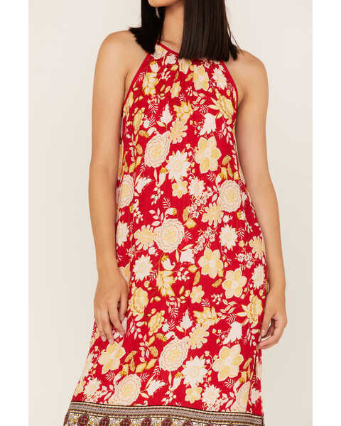 Image #3 - Band of the Free Women's Power of Peace Floral Print Halter Dress, Red, hi-res