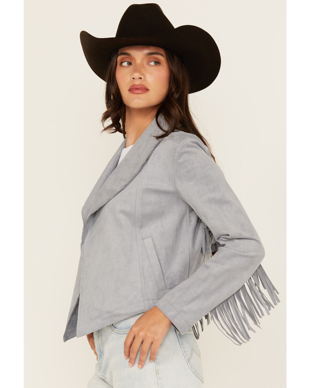 Image #2 - Shyanne Women's Faux Suede Fringe Jacket, Slate, hi-res