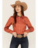 Image #1 - Cinch Women's Tonal Striped Long Sleeve Button-Down Western Shirt, Coral, hi-res