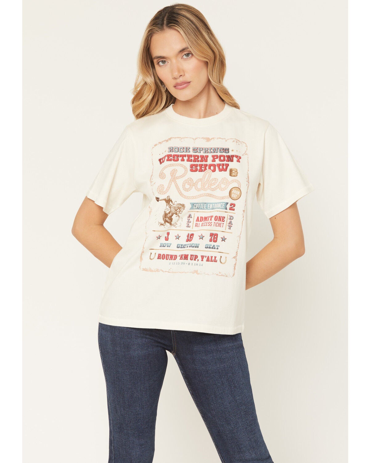 Shyanne Women's Rodeo Ticket Short Sleeve Graphic Tee, Cream, hi-res
