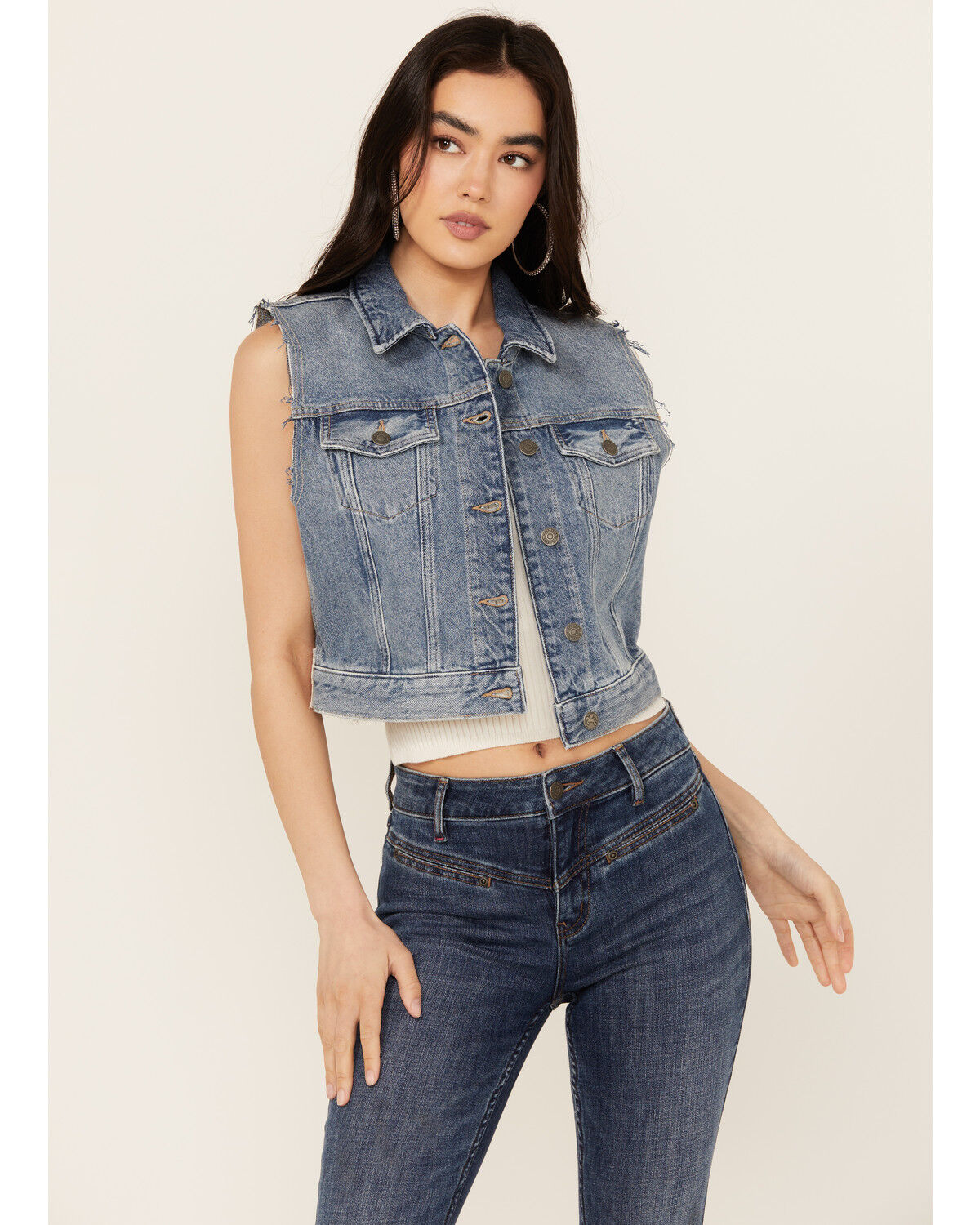 Image #2 - Idyllwind Women's Foster Cropped Denim Trucker Vest, Black, hi-res