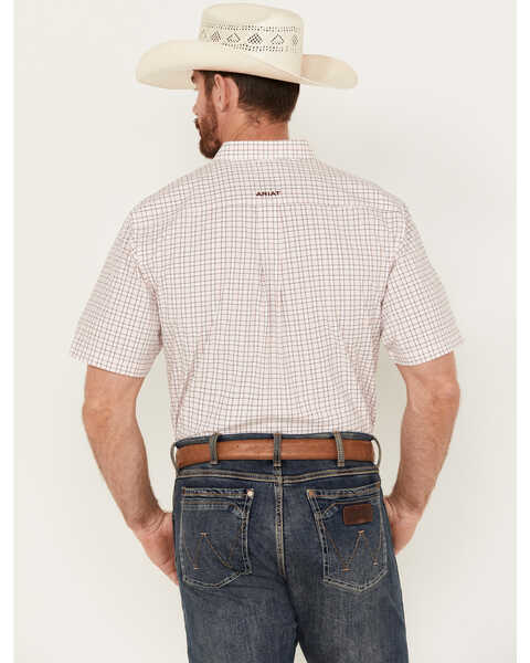 Image #4 - Ariat Men's Anson Plaid Print Classic Fit Short Sleeve Button-Down Western Shirt, Light Pink, hi-res