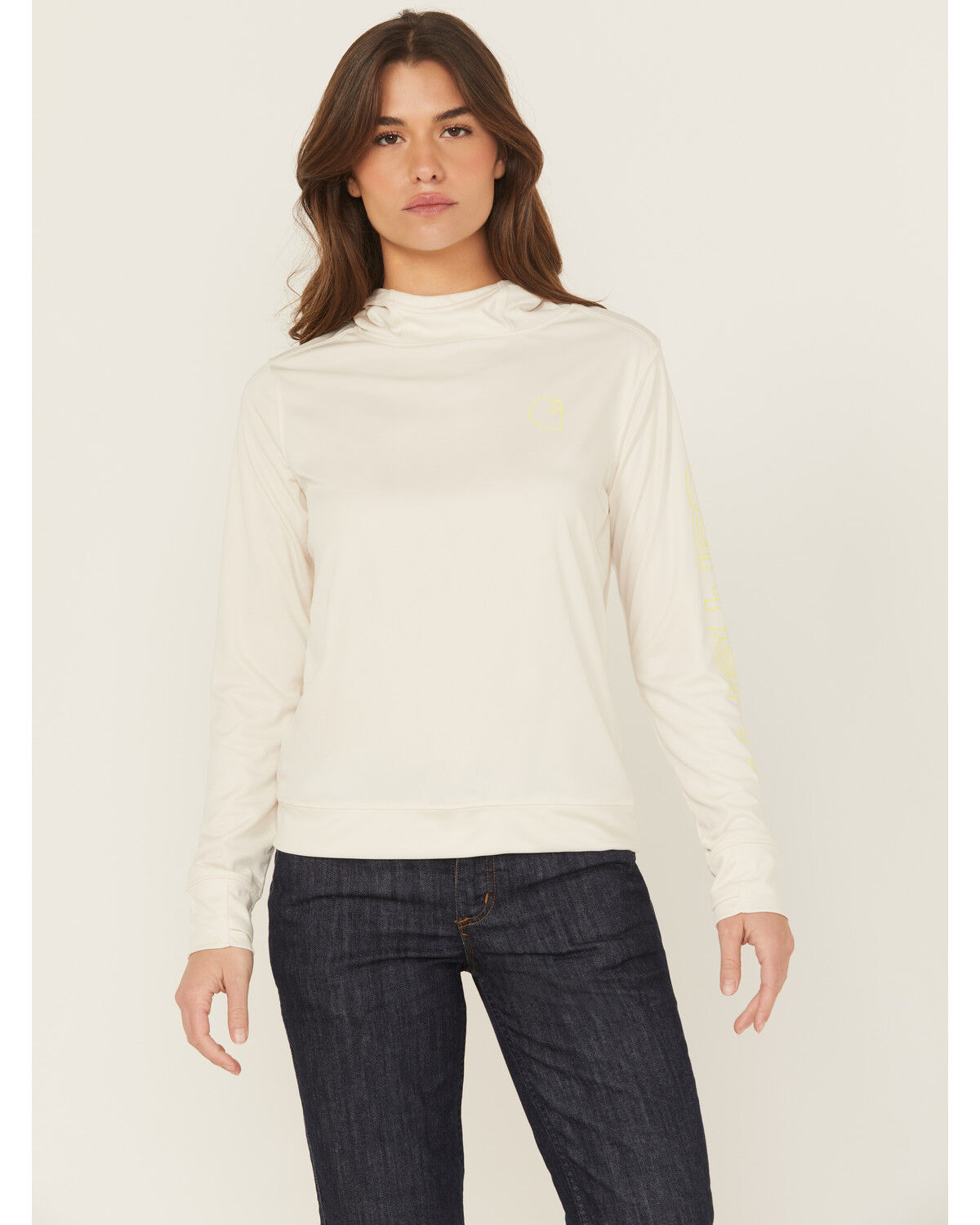Image #1 - Carhartt Women's Force® Sun Defender™ Lightweight Long Sleeve Hooded Graphic Work Shirt, White, hi-res