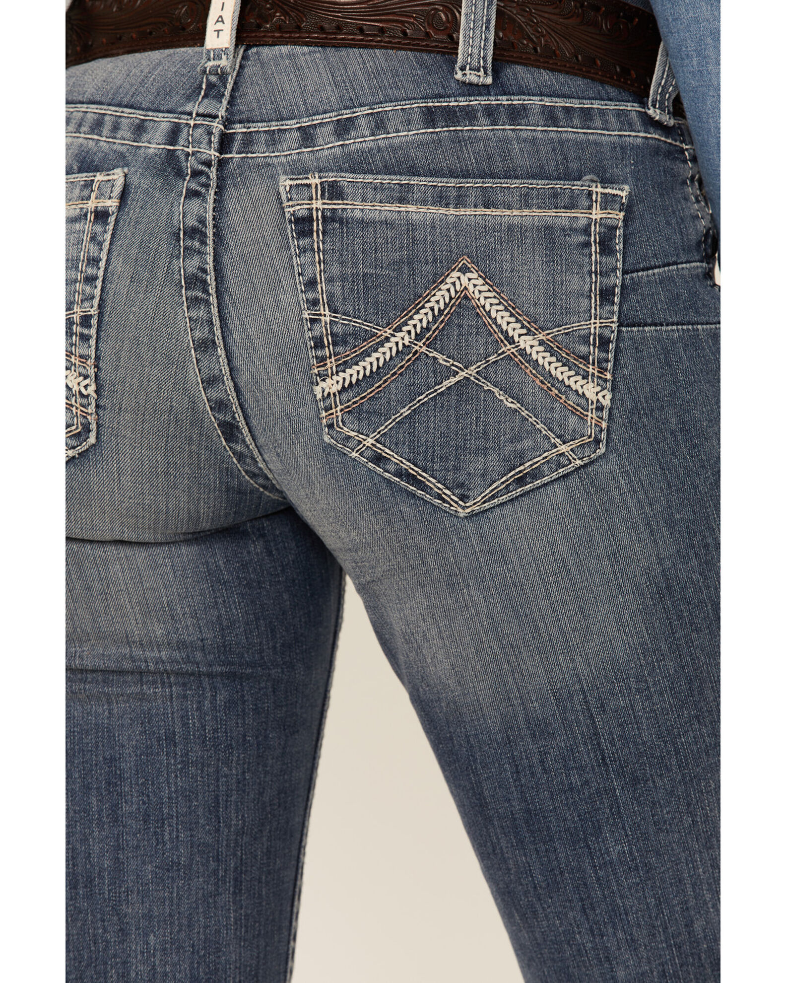 Image #4 - Ariat Women's R.E.A.L. Mid Rise Icon Stackable Straight Stretch Denim Riding Jeans, Indigo, hi-res