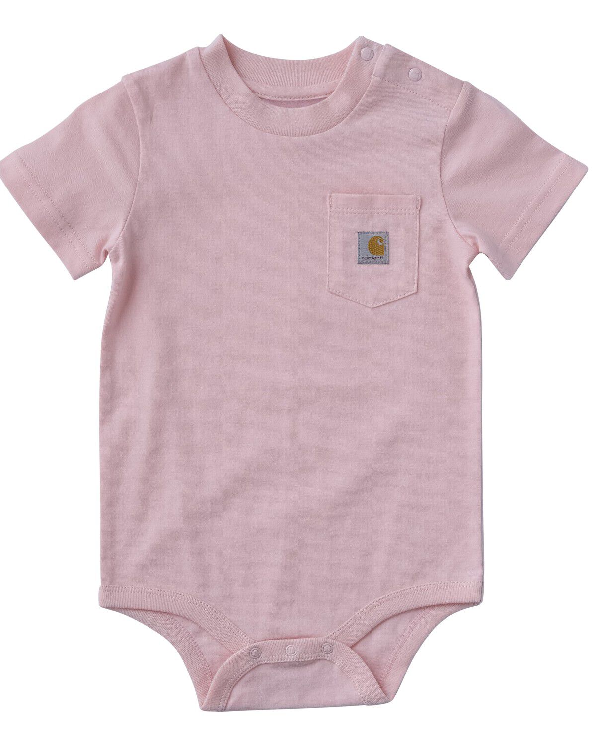 Image #1 - Carhartt Infant Girls' Solid Logo Short Sleeve Snap Onesie, Light Pink, hi-res