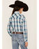 Image #4 - Roper Girls' West Made Plaid Print Long Sleeve Western Snap Shirt, Blue, hi-res