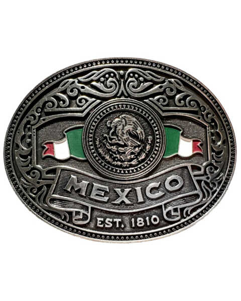 Cody James Men's Mexico Flag Belt Buckle , Silver, hi-res