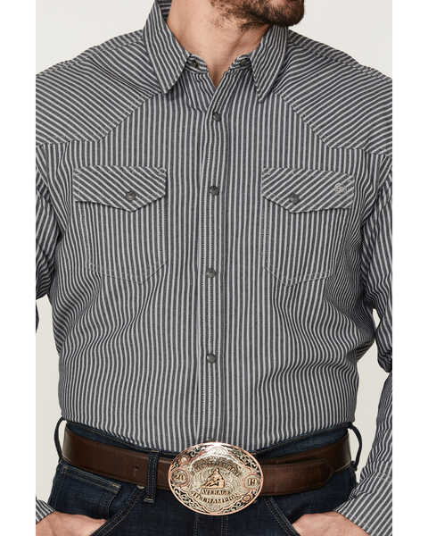 Image #3 - Blue Ranchwear Men's Stripe Washed Long Sleeve Snap Heavy Western Shirt , Light Grey, hi-res