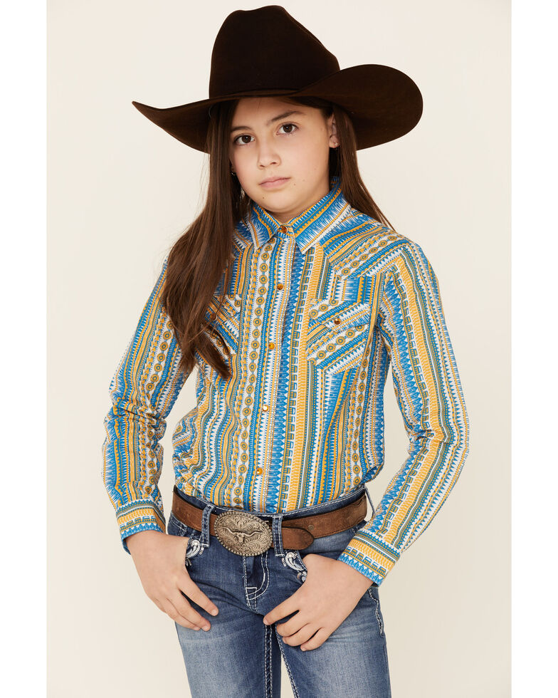 Cruel Girl Girls' Multi Striped Snap Long Sleeve Western Shirt , Multi, hi-res
