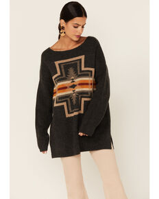 Pendleton Women's Charcoal Drop-Shoulder Multicolored Pattern Sweater, Charcoal, hi-res