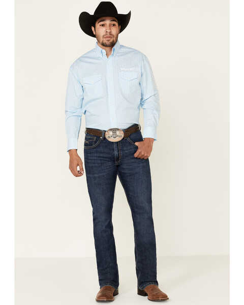 Image #2 - Wrangler Men's Geo Print Logo Long Sleeve Western Shirt , Blue, hi-res
