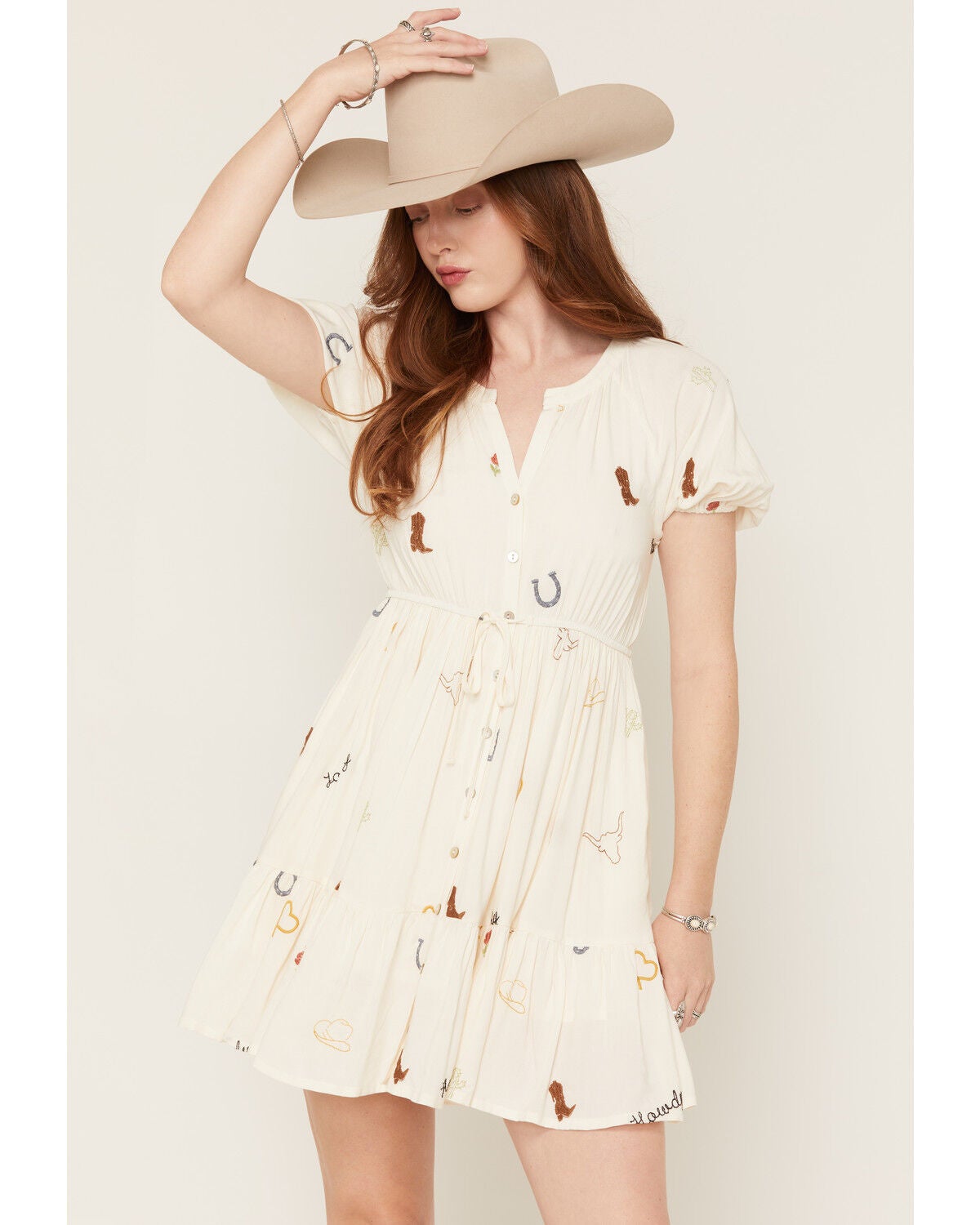 Rosabelle Honey Women's Boot Barn Exclusive Western Motif Embroidered Mini Dress, White, hi-res