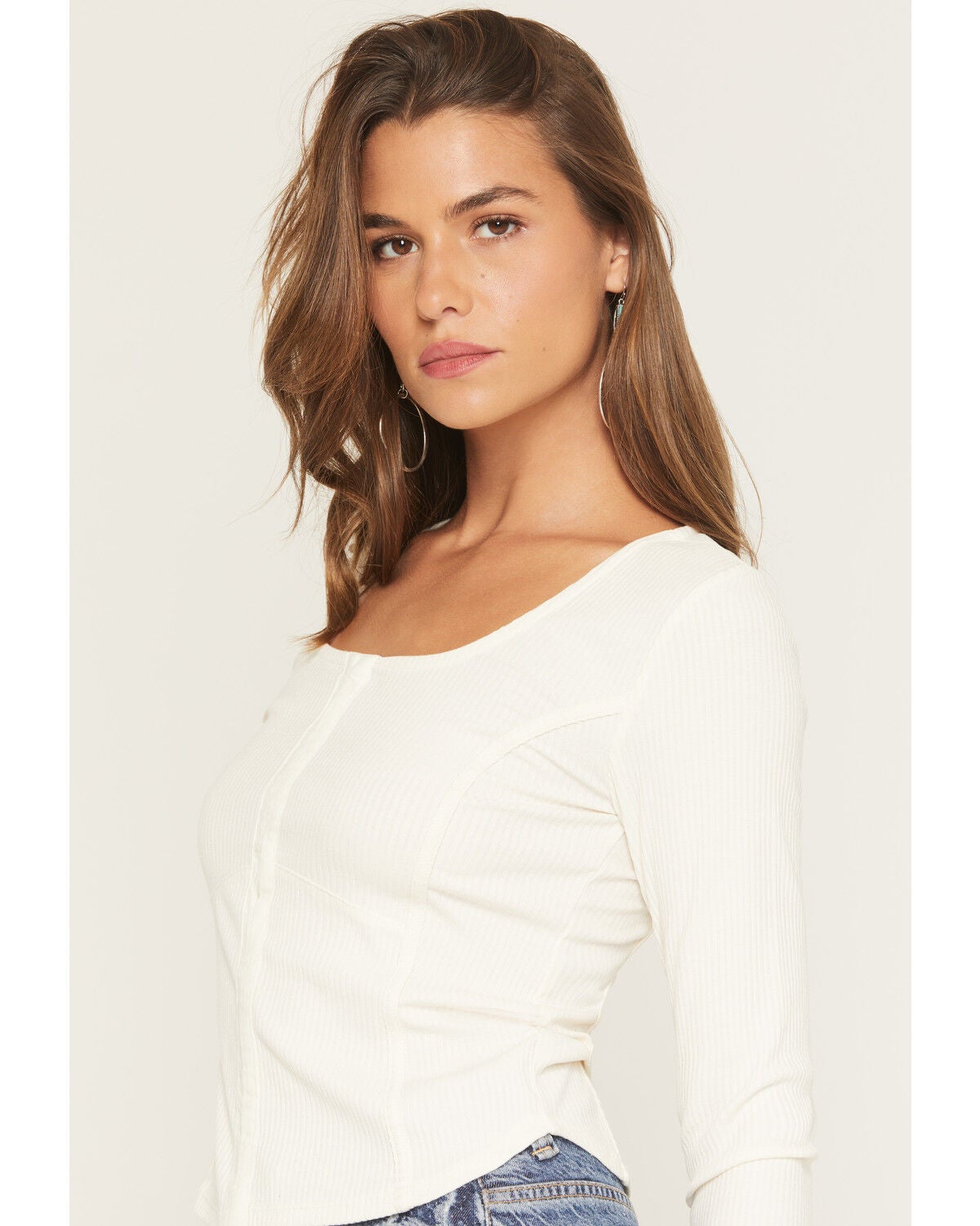 Image #2 - Shyanne Women's Long Sleeve Corset Ribbed Top, Cream, hi-res