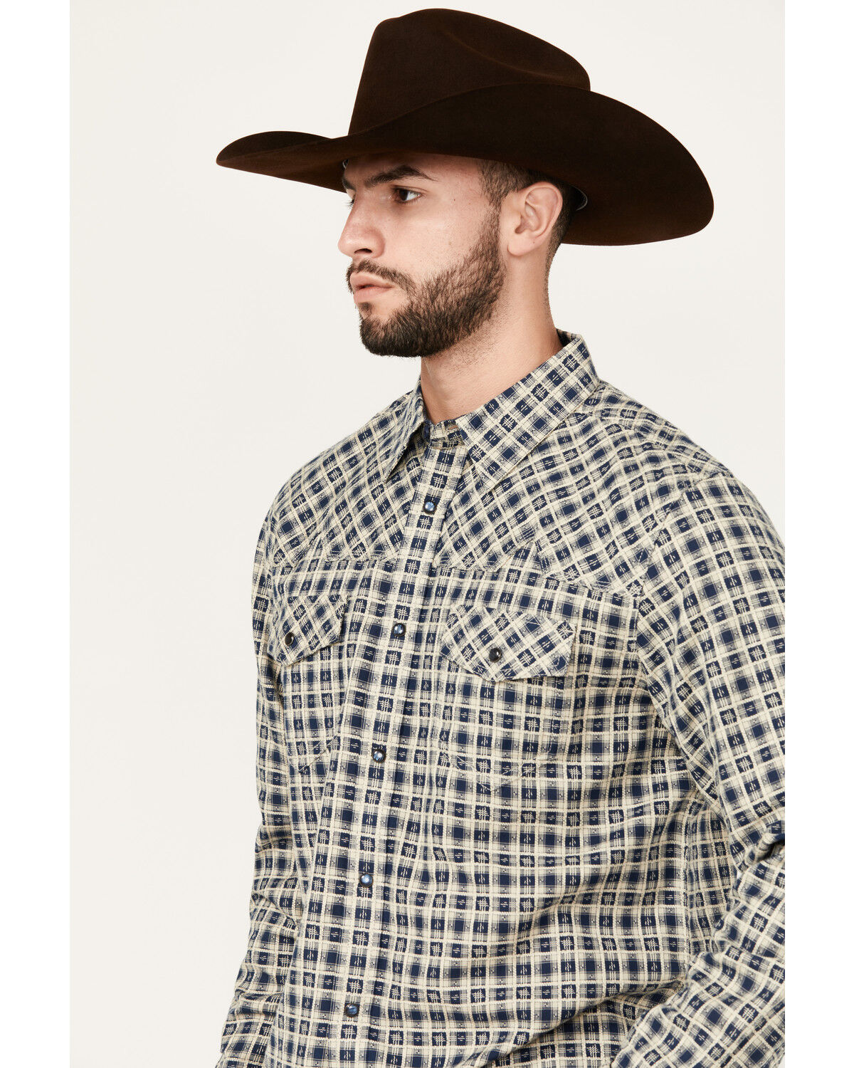 Image #2 - Moonshine Spirit Men's Durango Plaid Print Long Sleeve Snap Western Shirt, Navy, hi-res