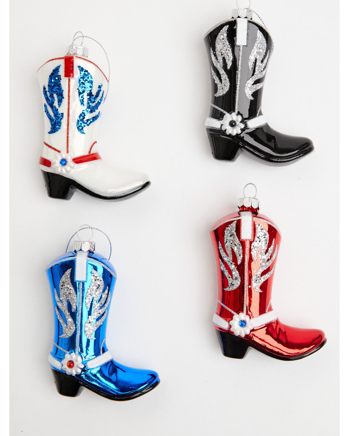 Image #1 - Boot Barn Cowboy Boots Glass Christmas Ornament Set - 4 Piece, Red/white/blue, hi-res