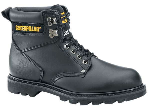 CAT Men's 6" Second Shift Lace-Up Work Boots - Steel Toe, Black, hi-res