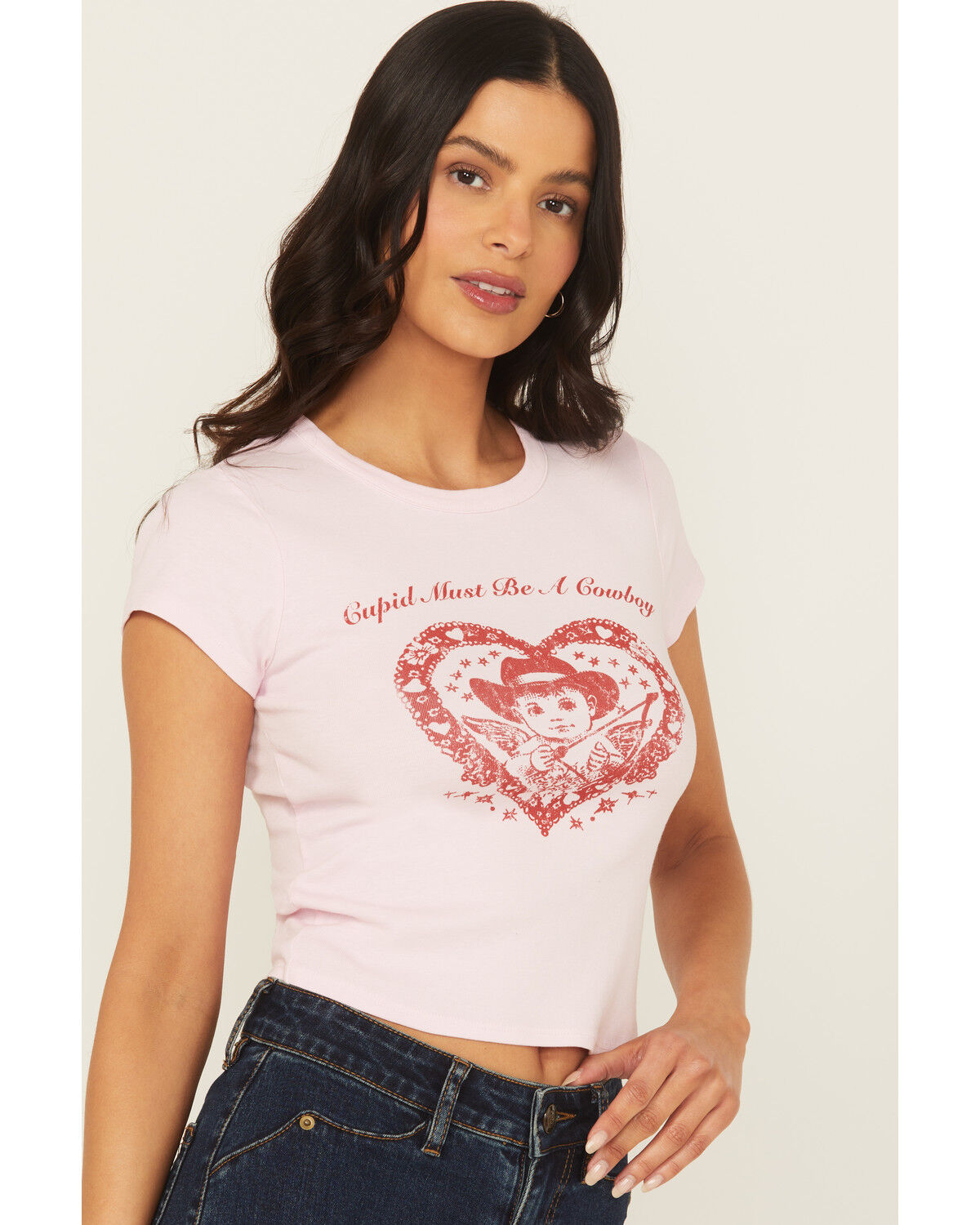 Image #2 - Originality Women's Cupid Cowboy Short Sleeve Baby Graphic Tee, Pink, hi-res