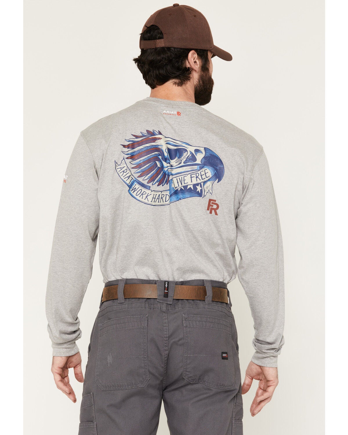 Image #1 - Ariat Men's FR Air Eagle Skull Long Sleeve Work T-Shirt, Grey, hi-res