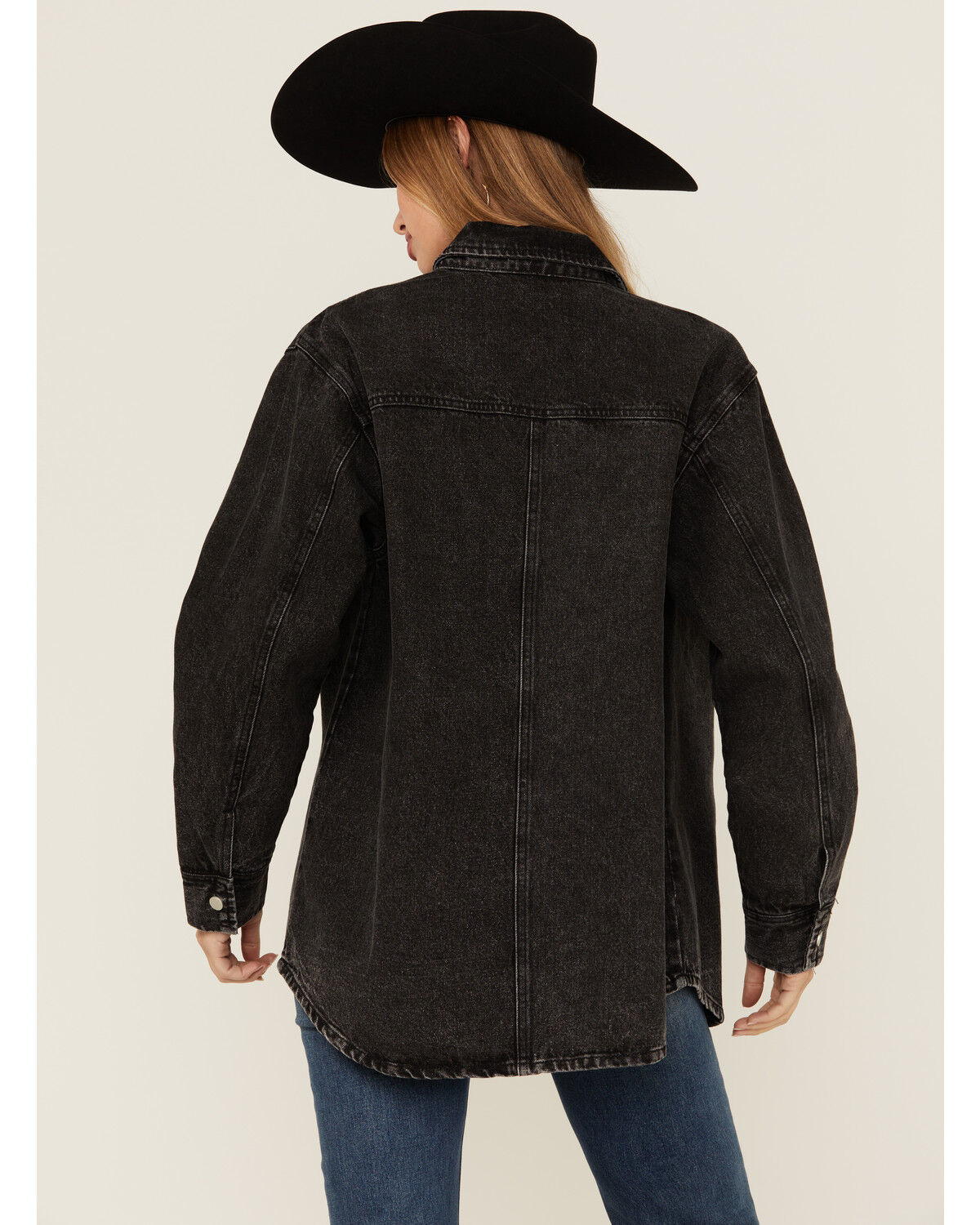 Image #4 - Blue B Women's Dark Wash Western Patchwork Snap Shacket, Charcoal, hi-res