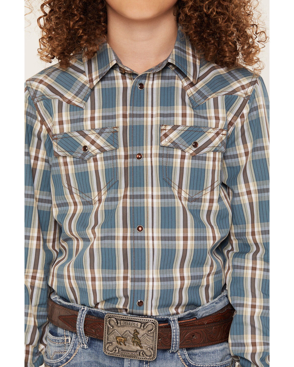 Image #3 - Cody James Boys' Niagra Falls Plaid Print Long Sleeve Snap Western Shirt, Blue, hi-res