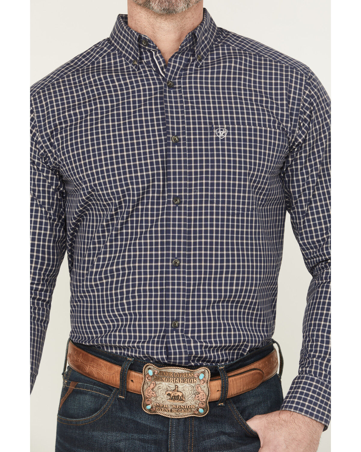 Image #3 - Ariat Men's Canaan Pro Series Plaid Print Long Sleeve Button-Down Stretch Western Shirt, Navy, hi-res
