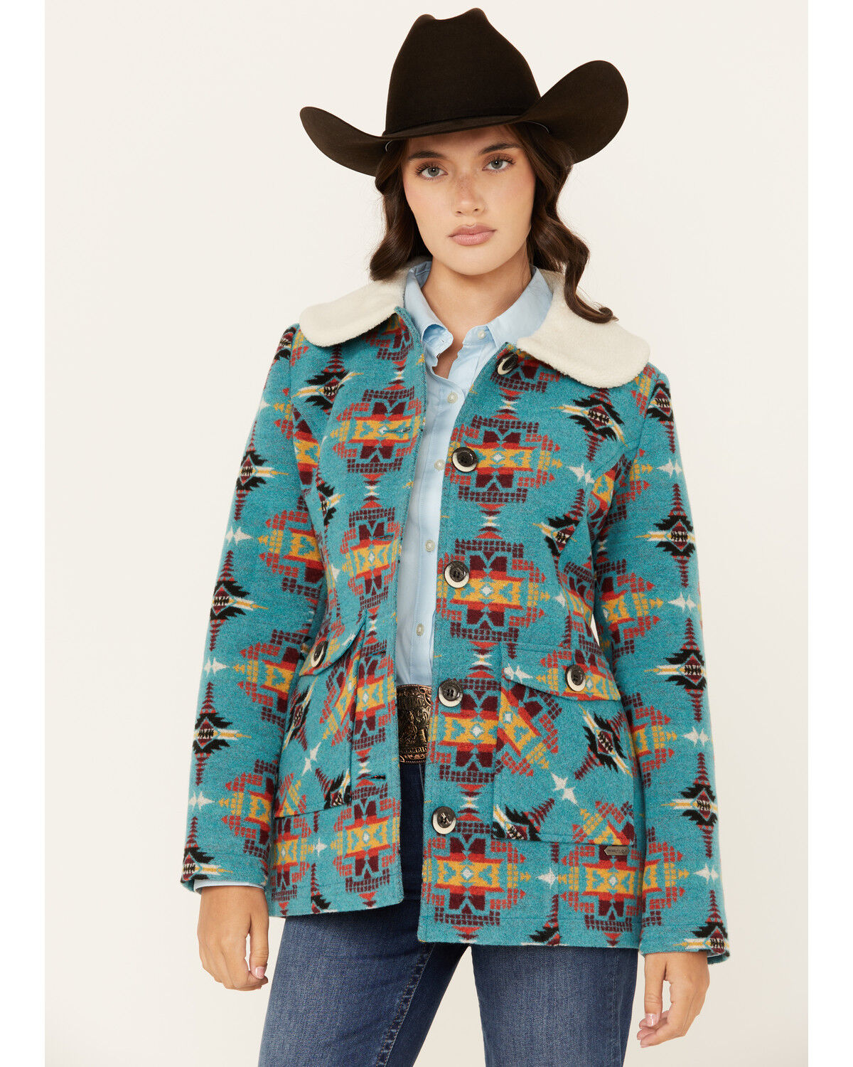 Image #1 - Panhandle Women's Southwestern Print Button-Down Jacket, Blue, hi-res