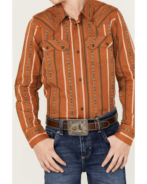 Image #3 - Cody James Boys' Southwestern Stripe Print Long Sleeve Snap Western Shirt, Brown, hi-res