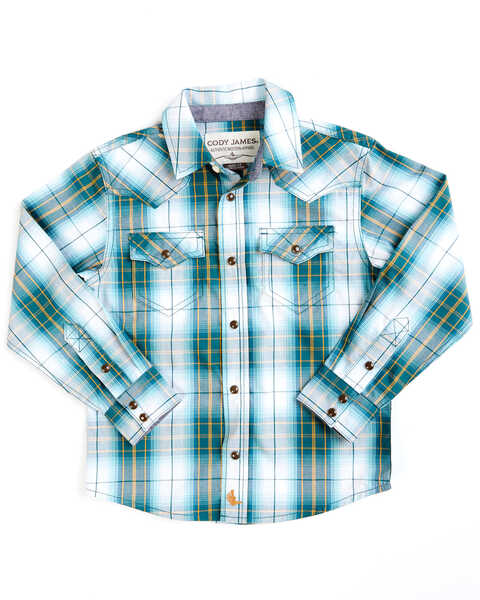 Cody James Toddler-Boys' Plaid Print Long Sleeve Western Snap Shirt, Blue, hi-res