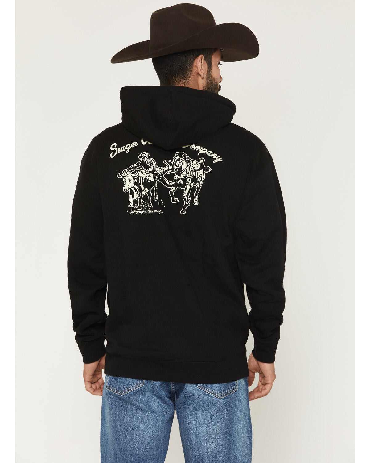 Image #1 - Seager Men's Los Rios Midweight Graphic Hooded Sweatshirt, Black, hi-res