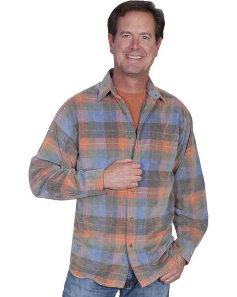 Image #1 - Scully Men's Yard Dye Corduroy Plaid Print Long Sleeve Button Down Western Shirt, Multi, hi-res