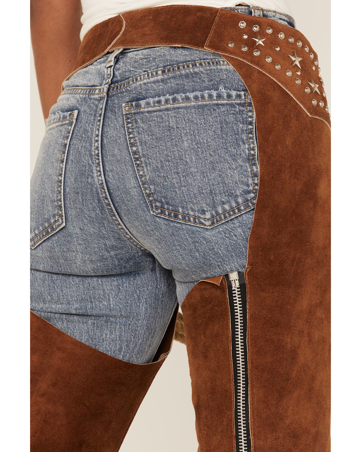 Image #4 - Understated Leather Women's Studded Suede Paris Texas Chaps, , hi-res