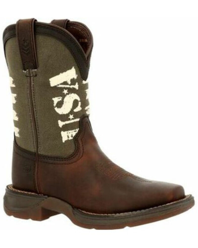 Durango Boys' Lil' Rebel USA Flag Army Western Boots - Square Toe, Dark Brown, hi-res
