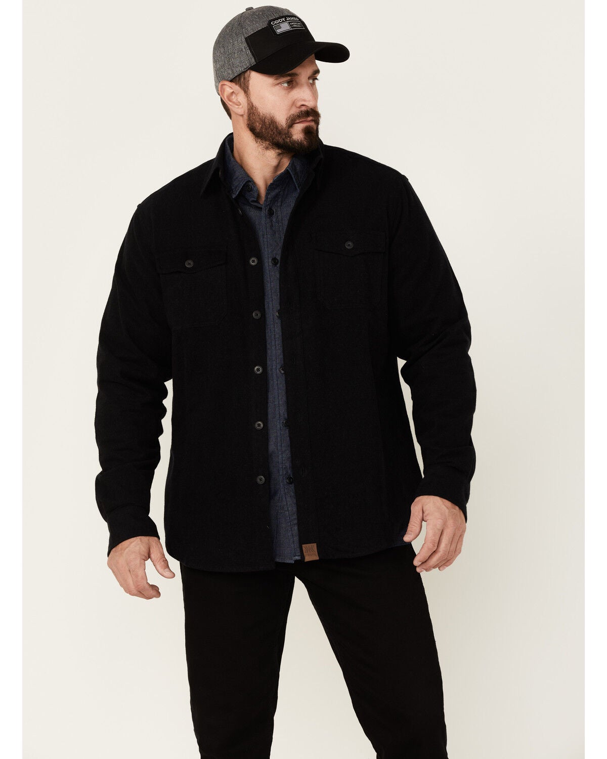 Dakota Grizzly Men's Solid Major Long Sleeve Button Down Western Flannel Shirt, Black, hi-res