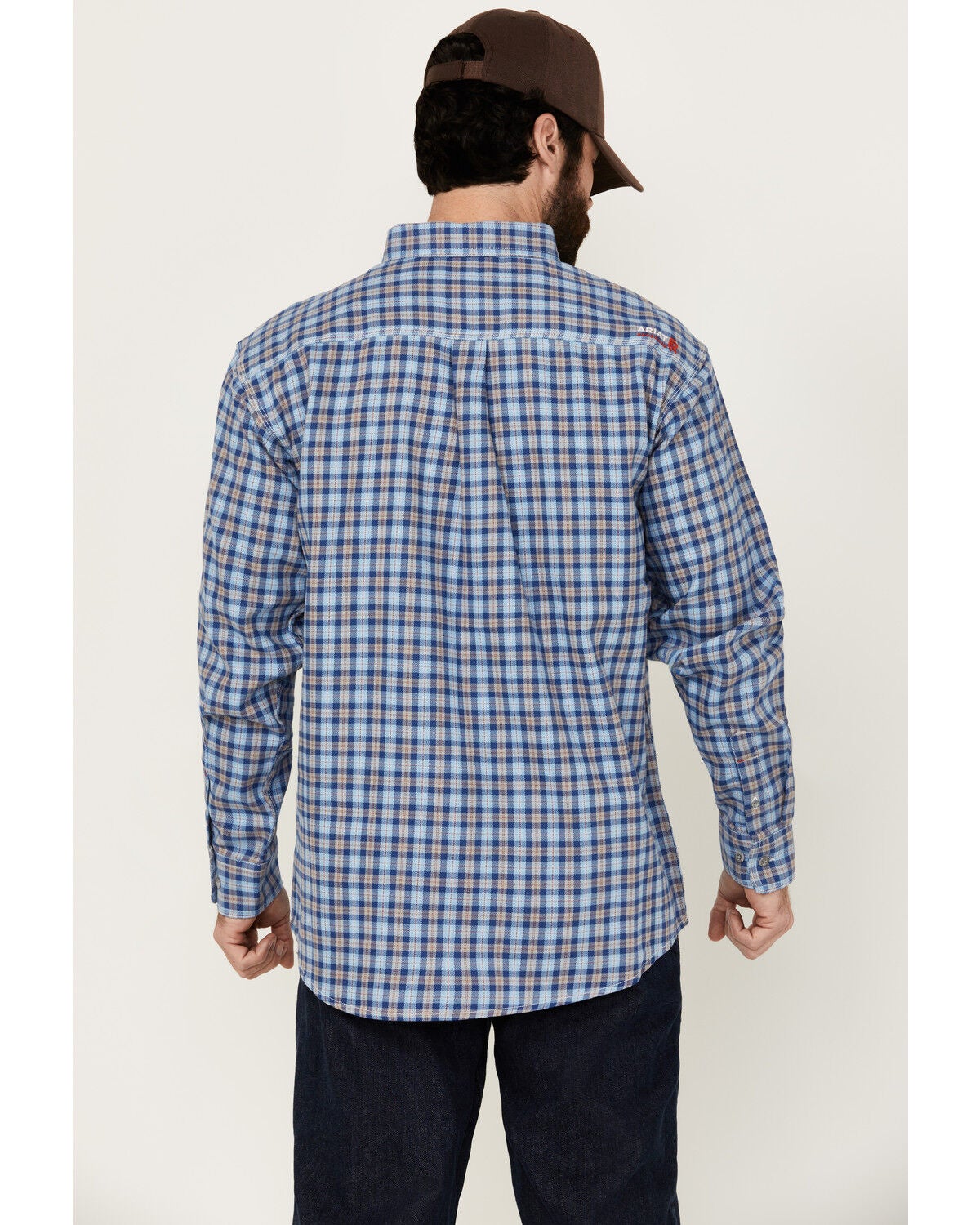 Image #4 - Ariat Men's FR Sierra Plaid Print Long Sleeve Button-Down Work Shirt, Blue, hi-res
