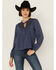 Image #1 - Jolt Women's Lace Trim Long Sleeve Peasant Top, Blue, hi-res