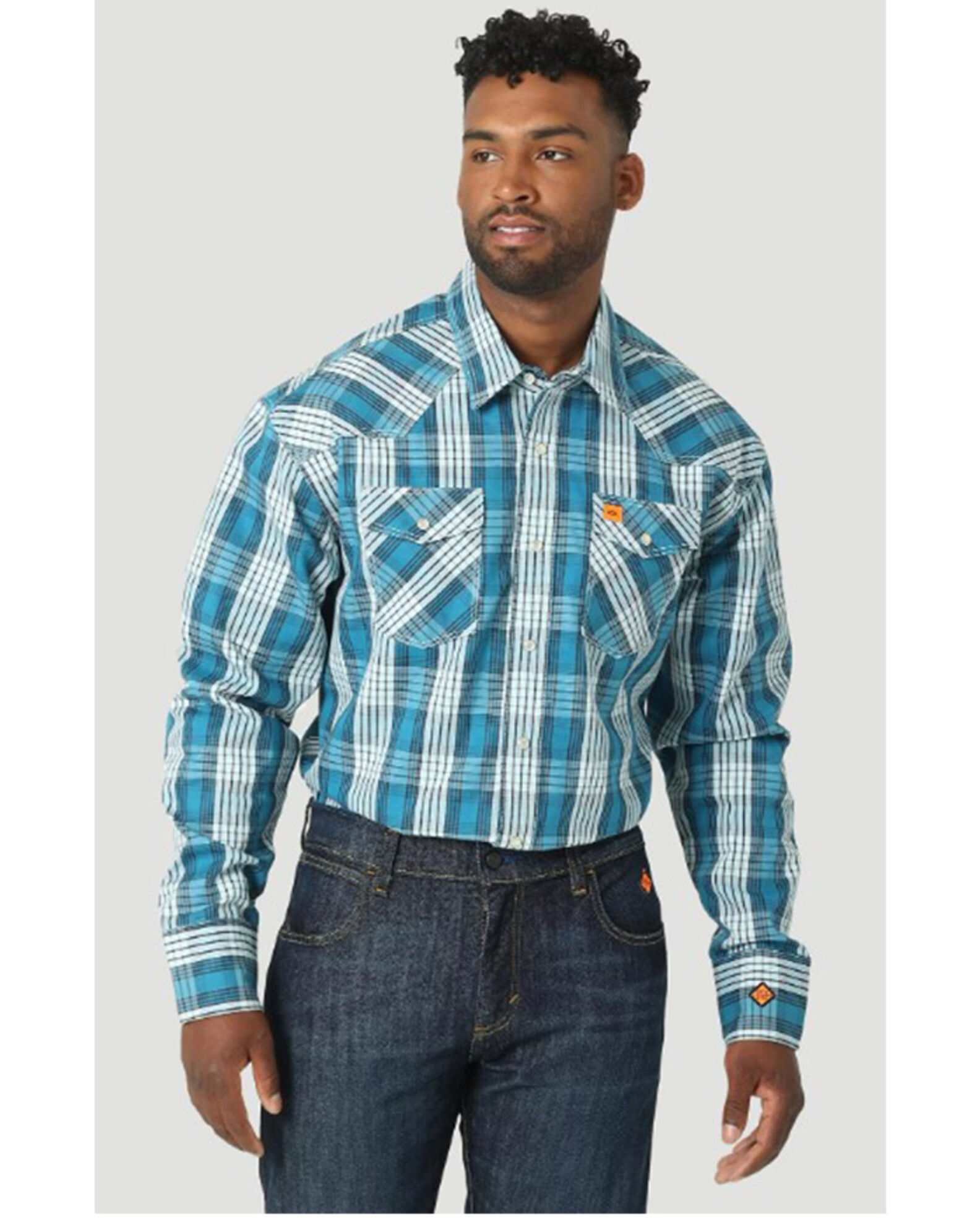 Product Name: Wrangler 20X Men's FR Plaid Print Long Sleeve Snap Western  Work Shirt